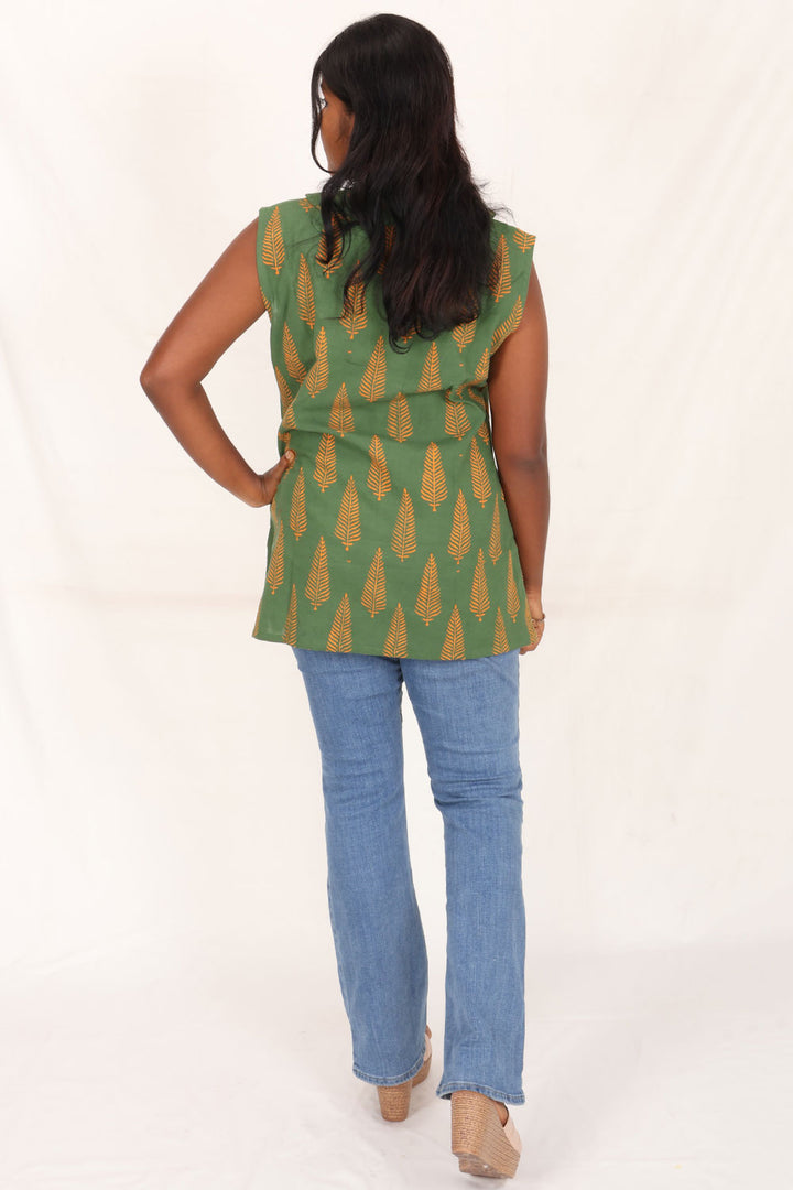 Green Gamthi Print Cotton Kurti