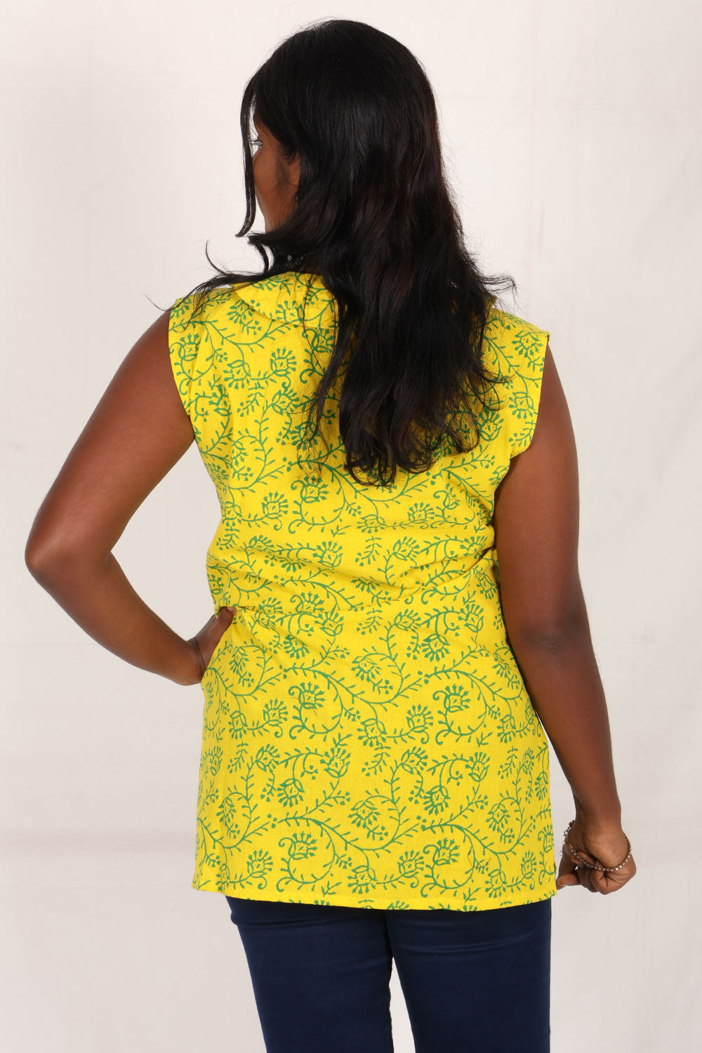 Yellow Gamthi Print Cotton Kurti 