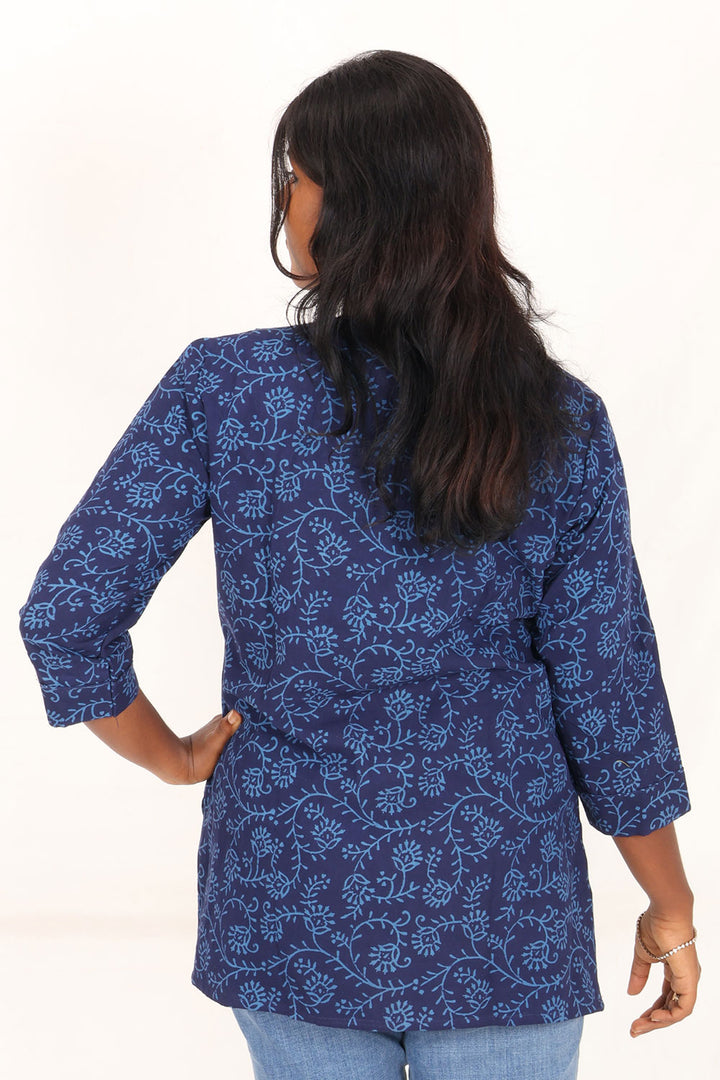 Blue Gamthi Print Cotton Kurti