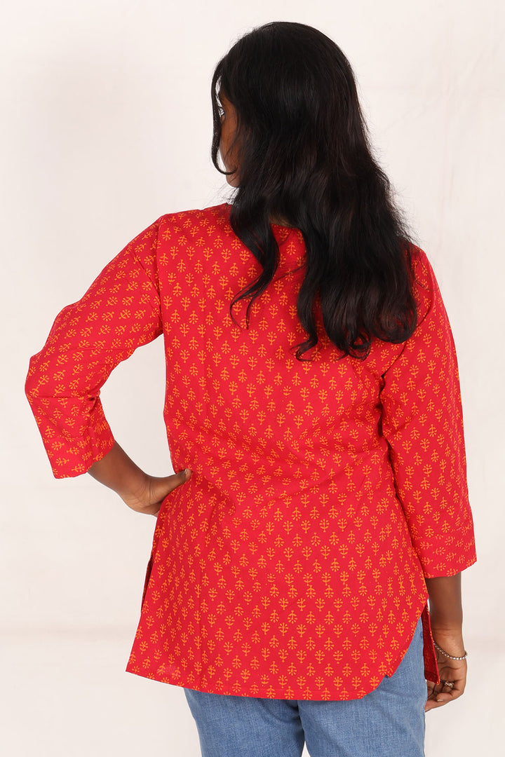 Pink Gamthi Print Cotton Kurti