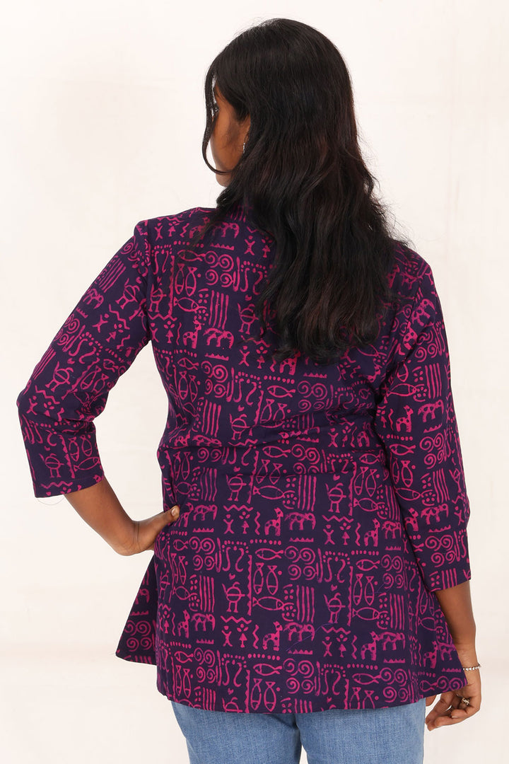 Purple Gamthi Print Cotton Kurti