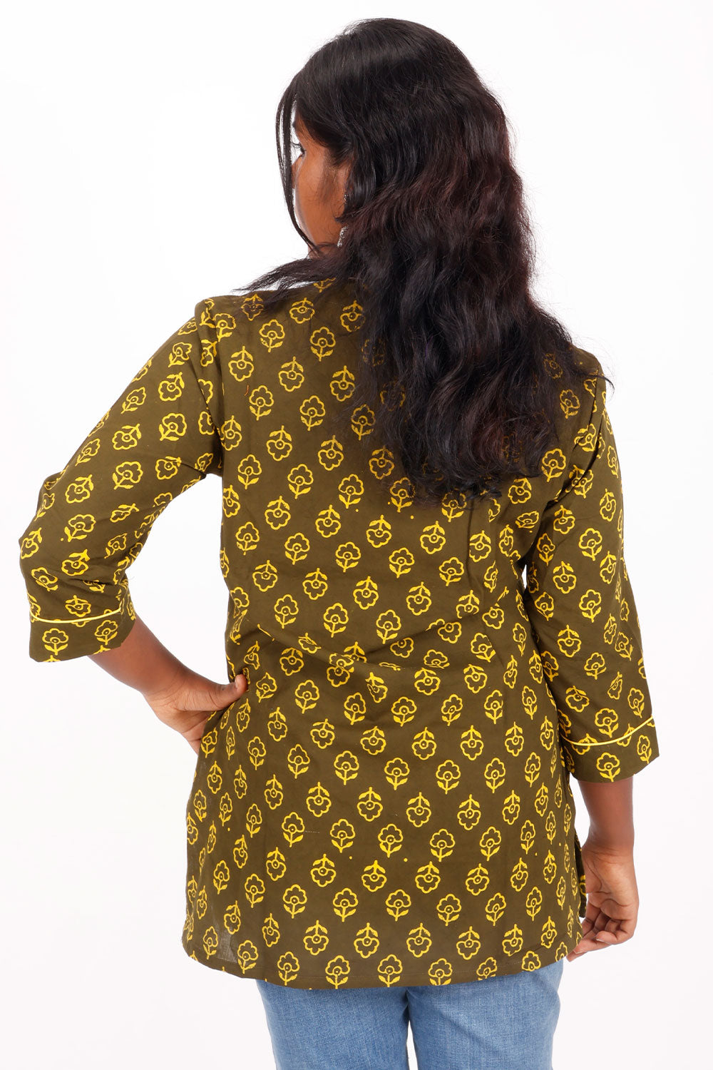 Brown Gamthi Print Cotton Kurti