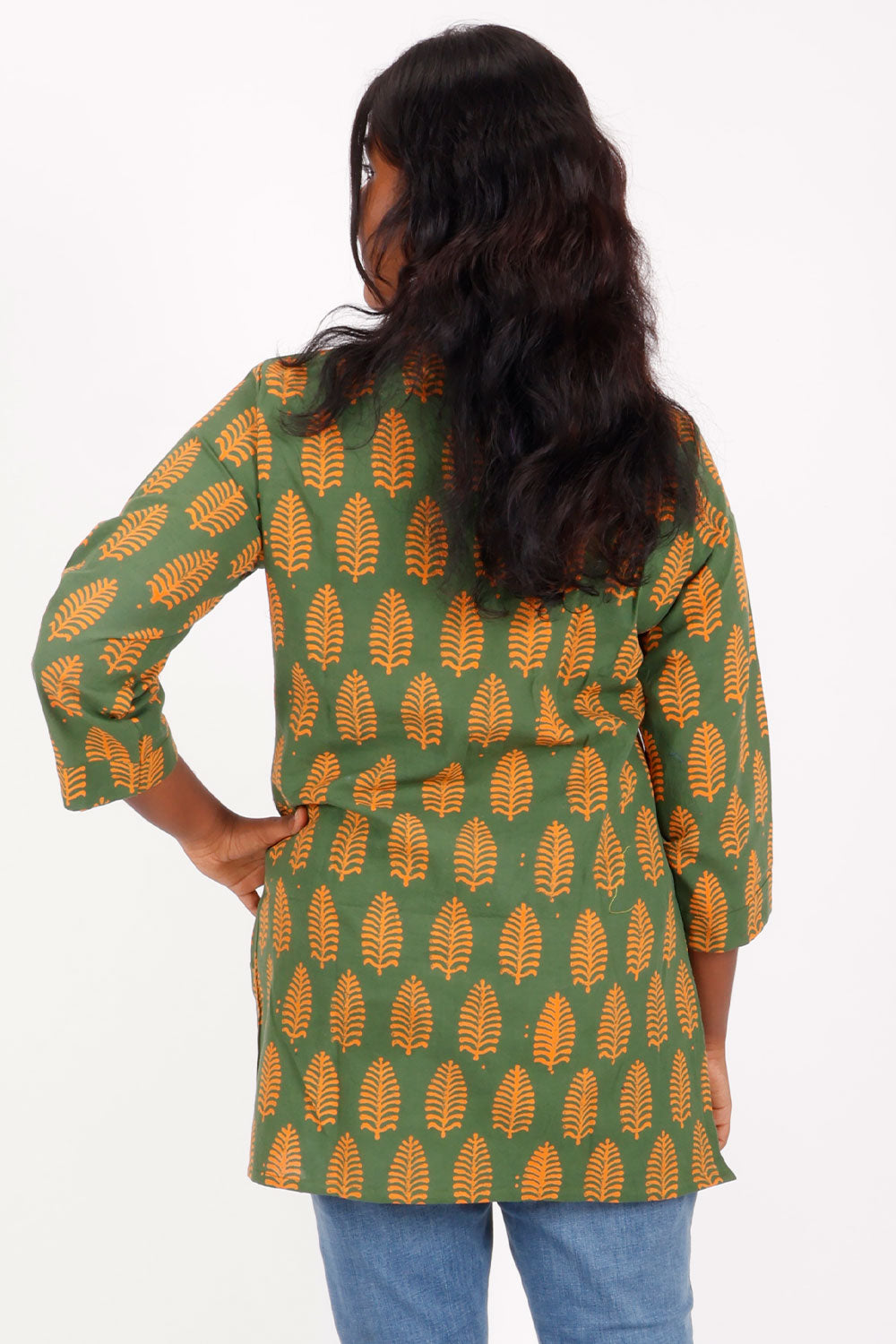 Green Gamthi Print Cotton Short Top