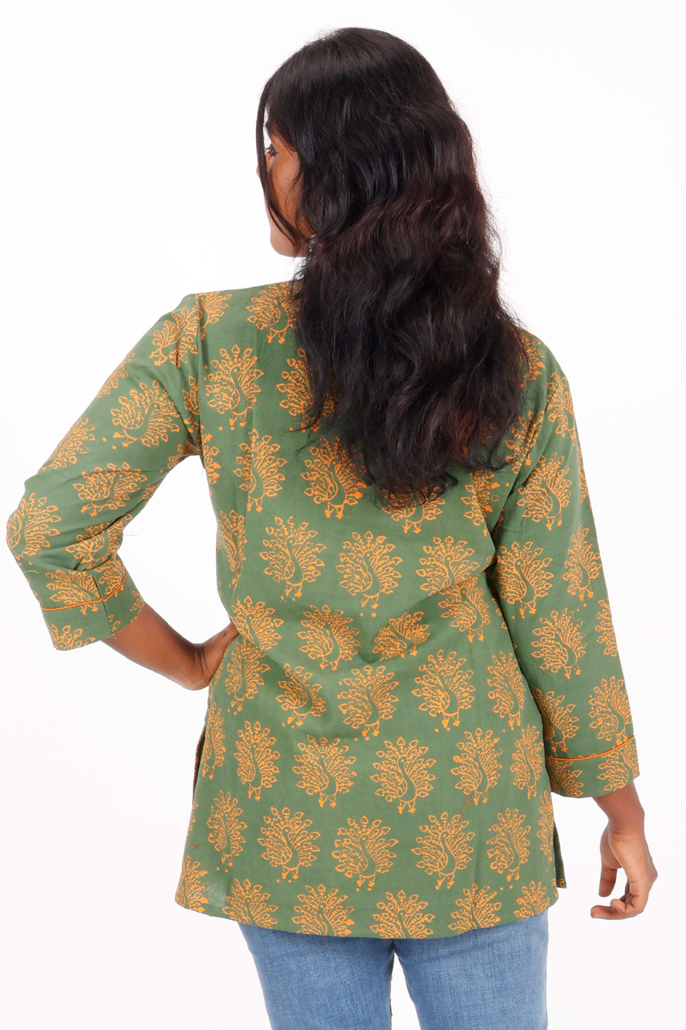 Green Gamthi Print Cotton Kurti 