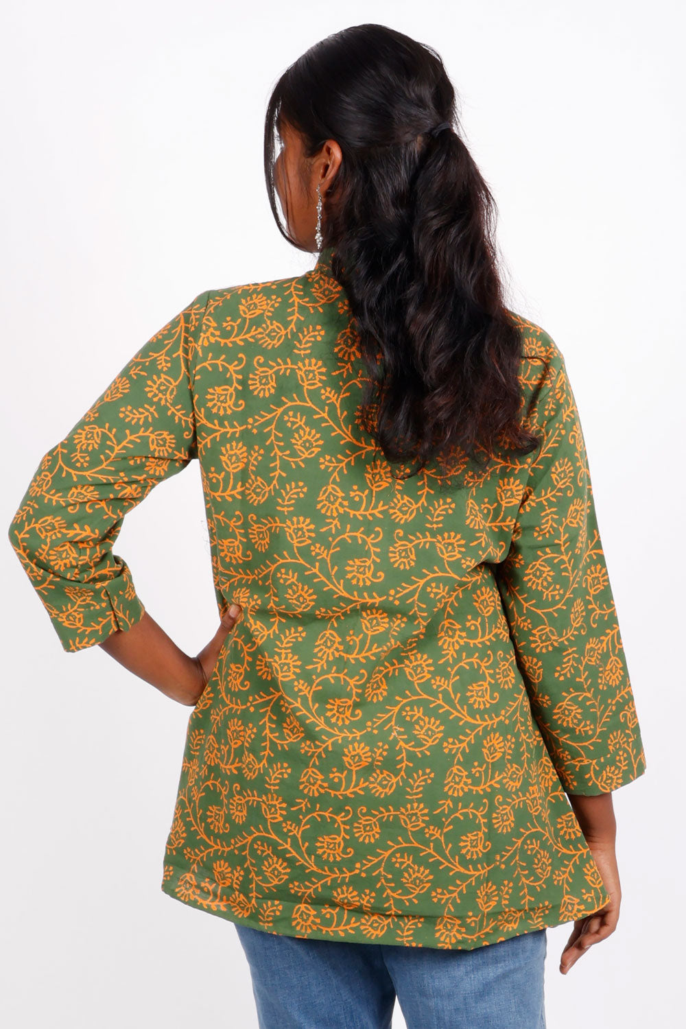 Green Gamthi Print Cotton Kurti