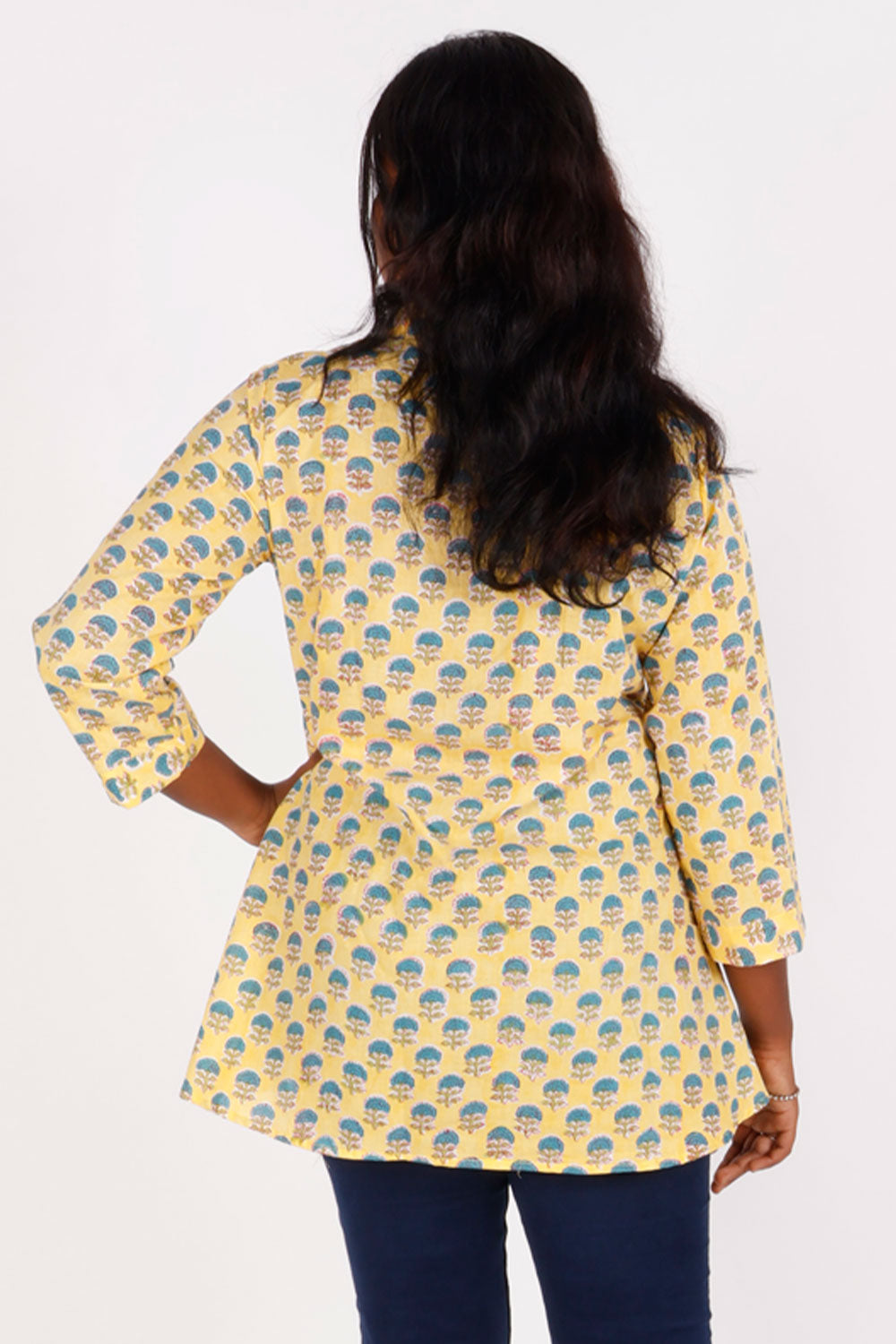 Yellow Hand Block Printed Kurti