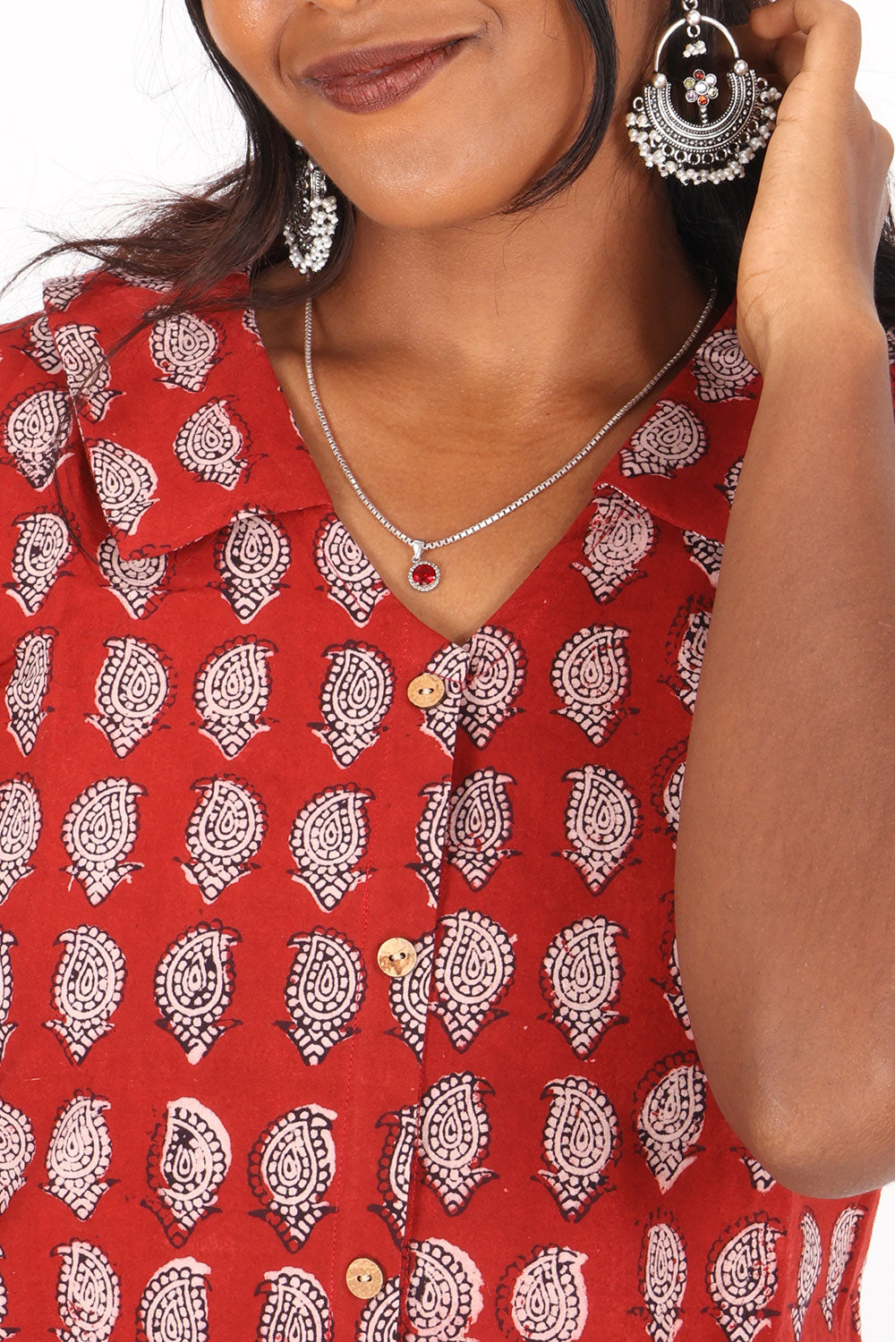 Red Bagh Printed Cotton Kurti