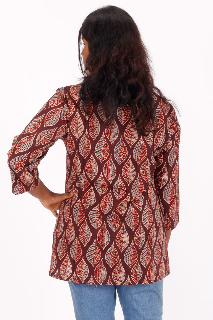 Brown Ajrakh Printed Cotton Kurti