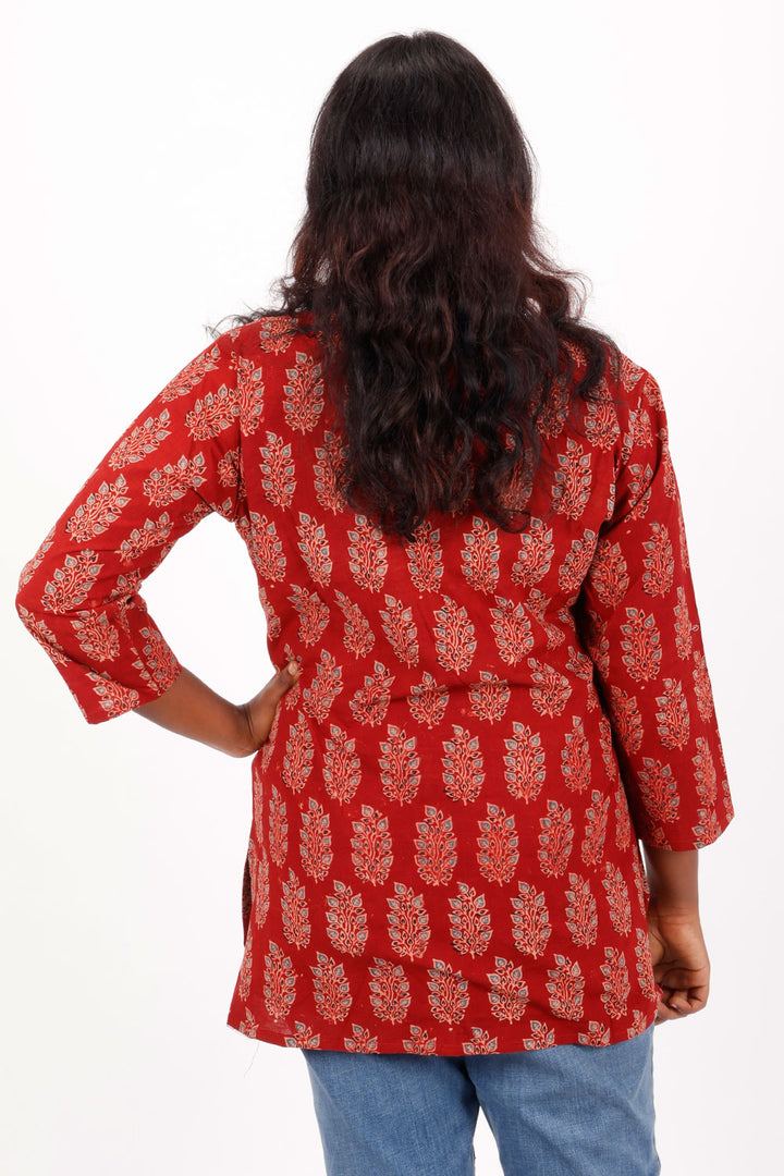 Red Ajrakh Printed Cotton Kurti