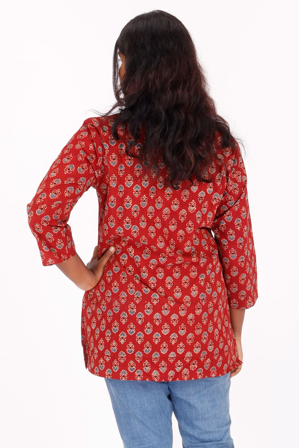 Red Ajrakh Printed Cotton Kurti