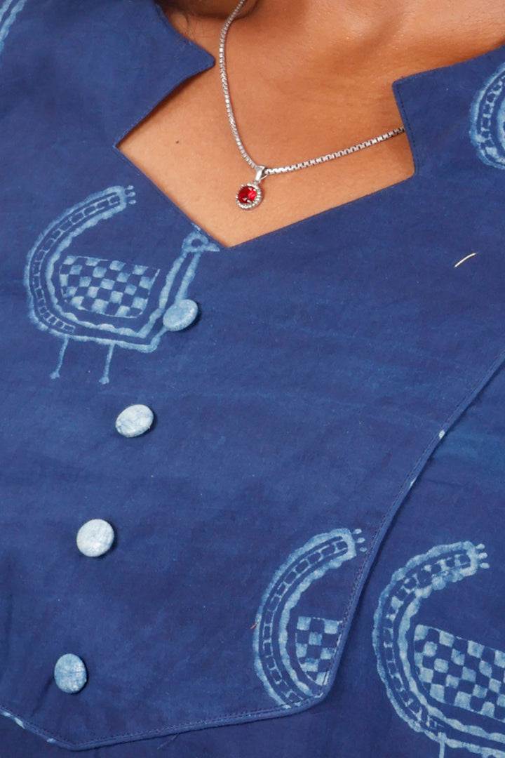 Indigo Hand Block Printed Cotton Kurti