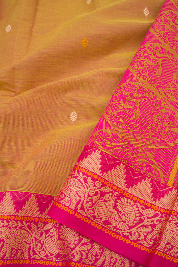 Peachish Yellow Handwoven Kanchi Cotton Saree 10063469