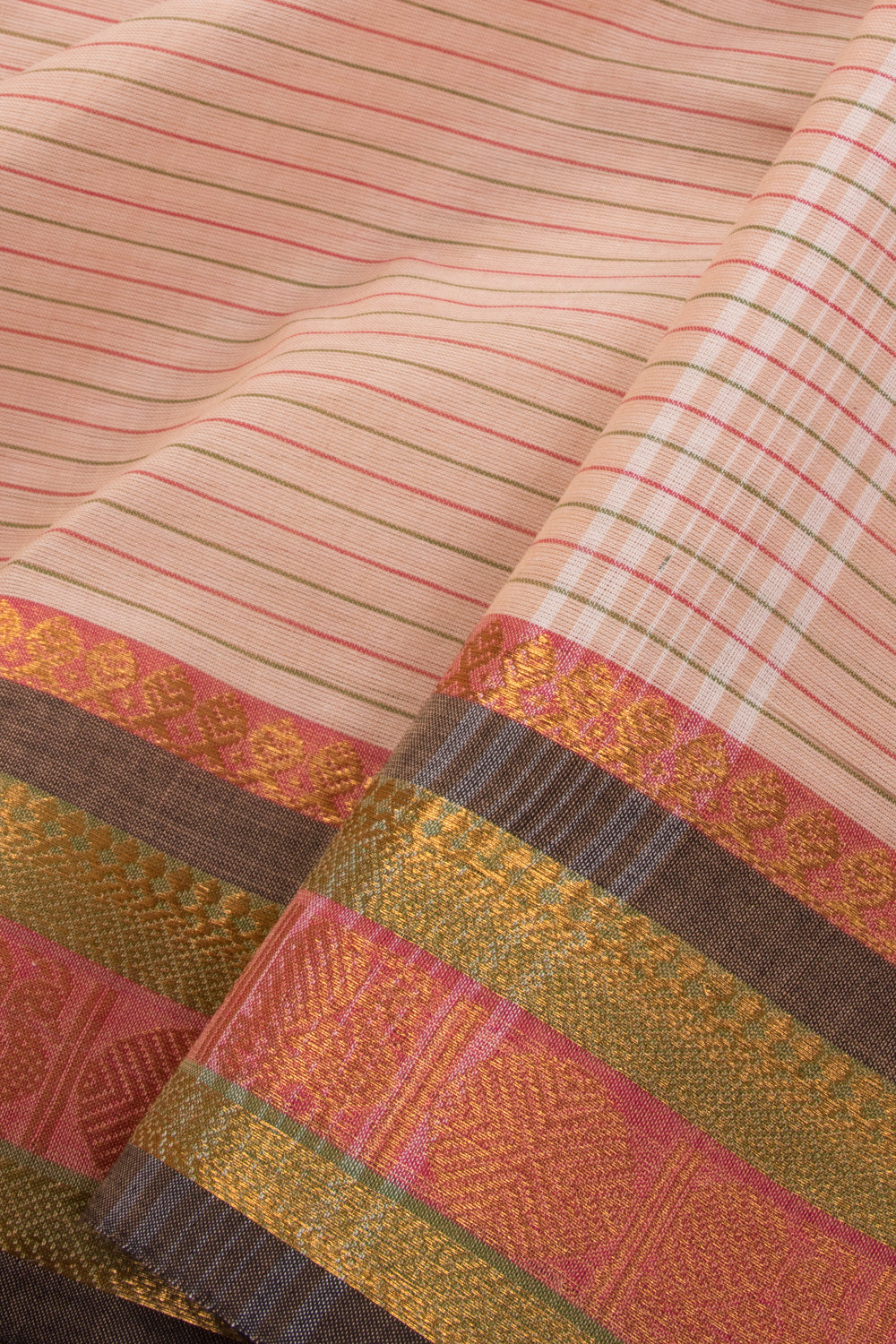 Pastel Pink Handwoven Kanchi Cotton Saree