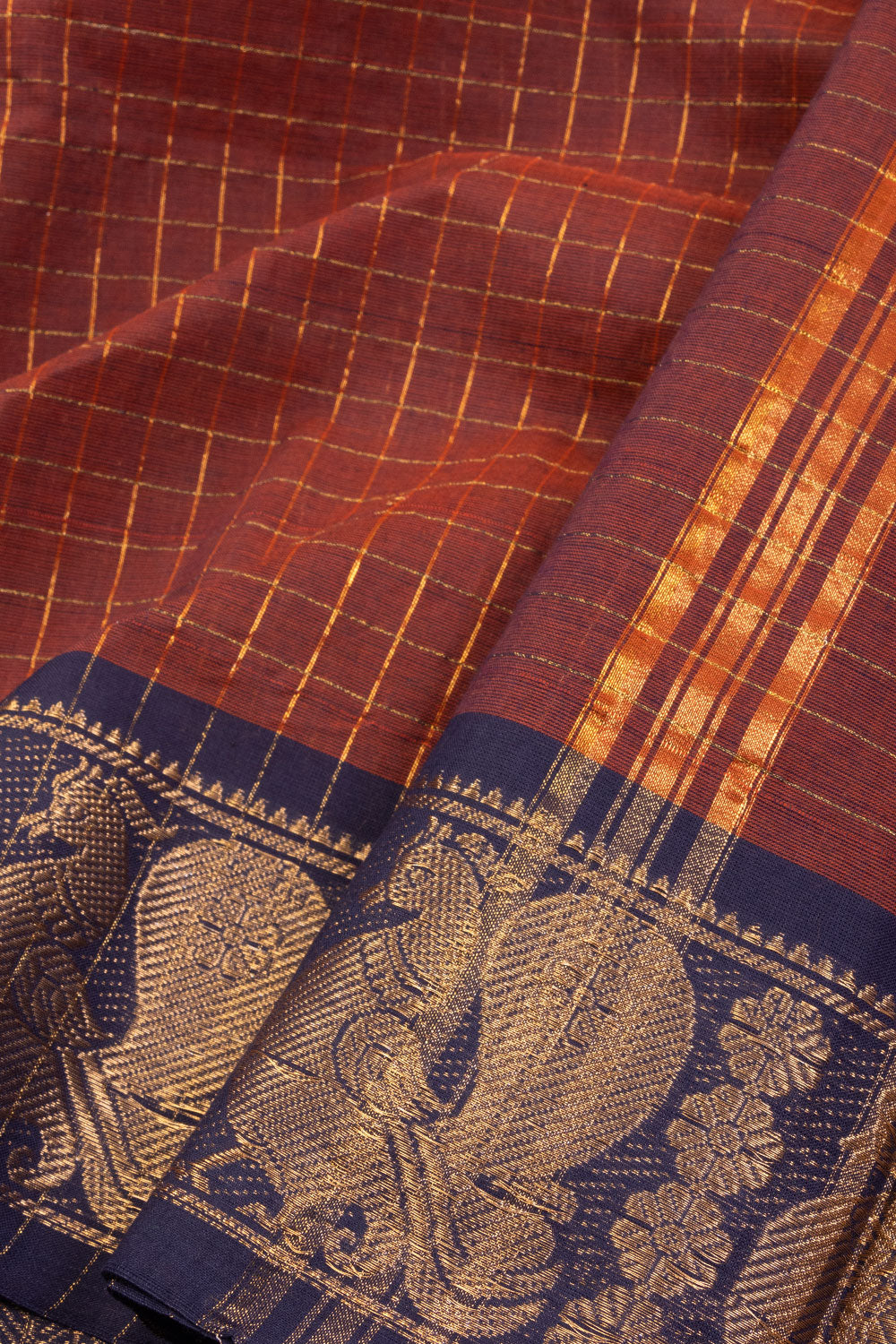 Brown Handloom Kanchi Cotton Saree 