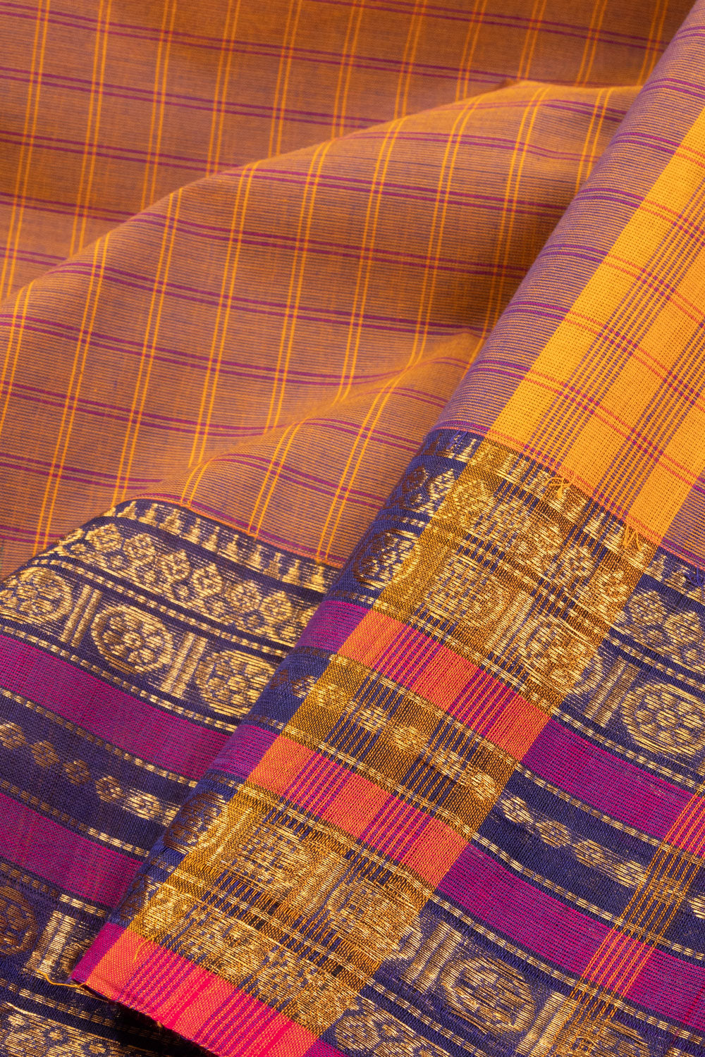 Violet Shot Yellow Handloom Kanchi Cotton Saree