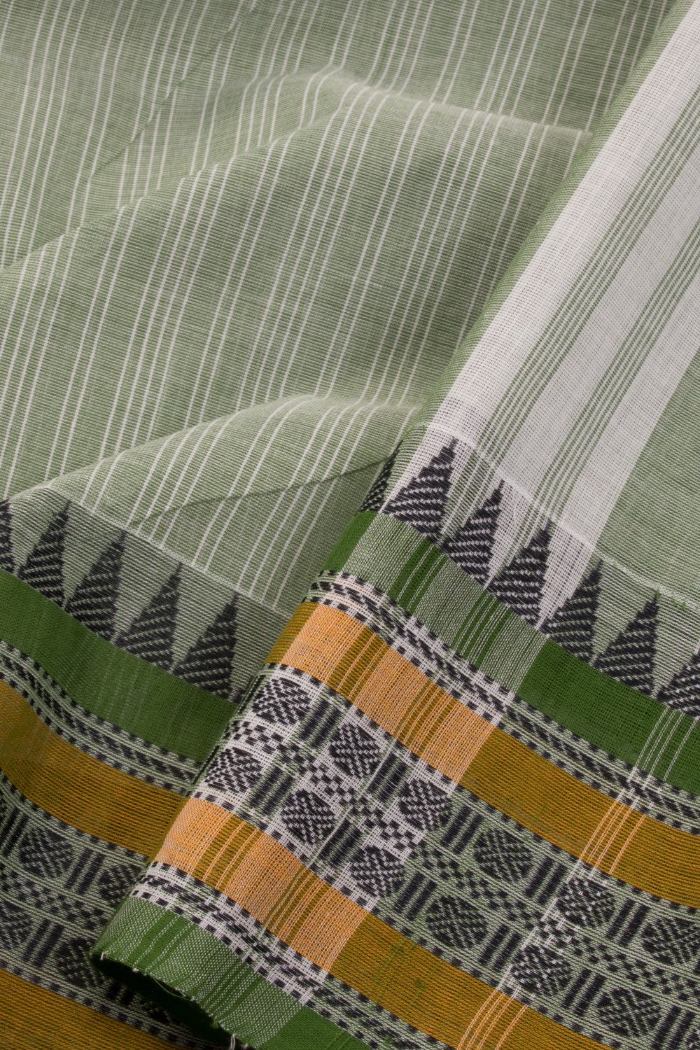 Laurel Green Handwoven Kanchi Cotton Saree Without Blouse