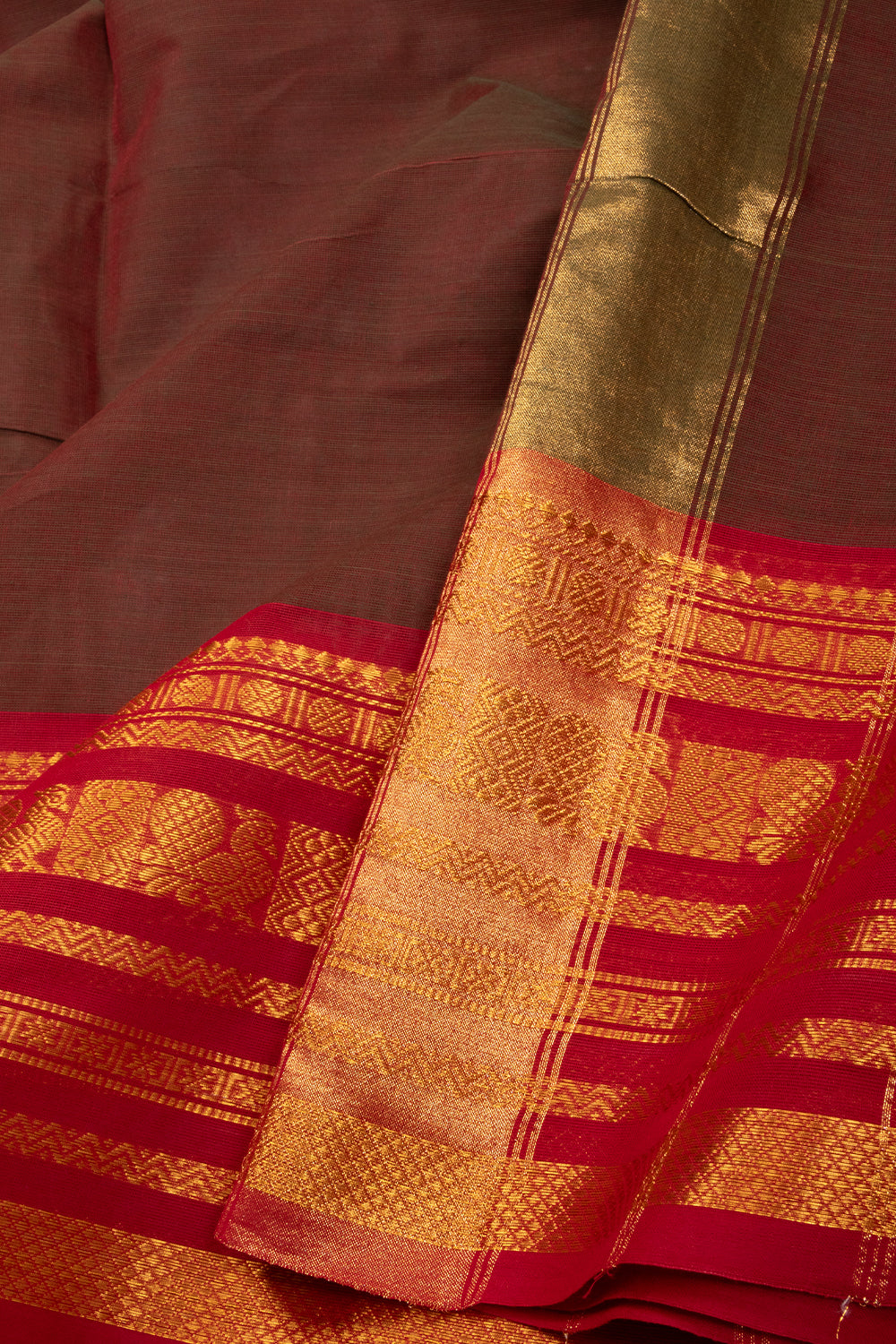 Brown Handloom Kanchi Cotton Saree