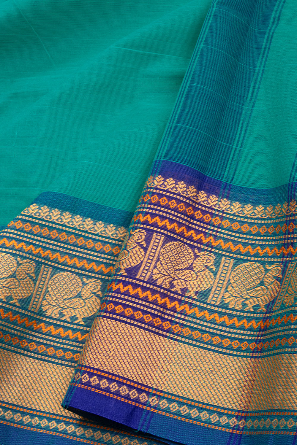 Teal Blue Handloom Kanchi Cotton Saree 10071779