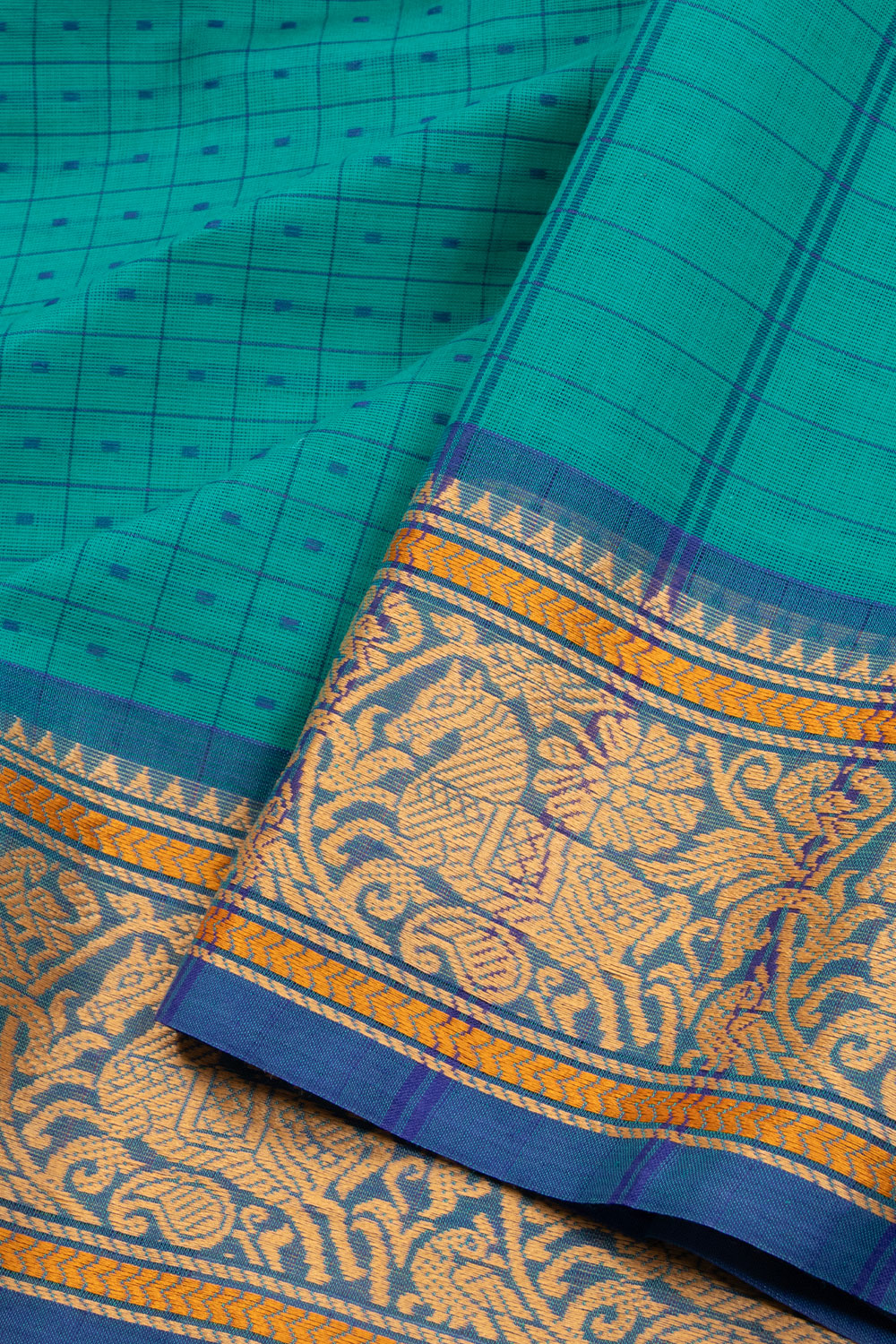 Teal Blue Handloom Kanchi Cotton Saree