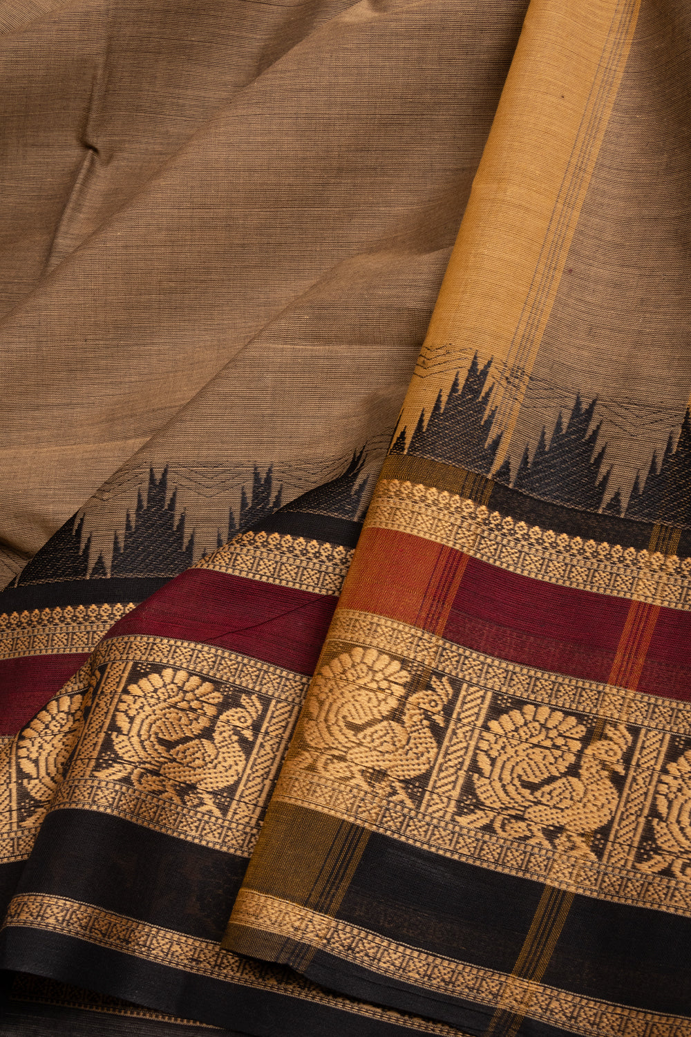 Brown Handloom Kanchi Cotton Saree