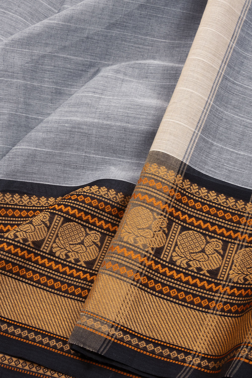 Grey Handloom Kanchi Cotton Saree 