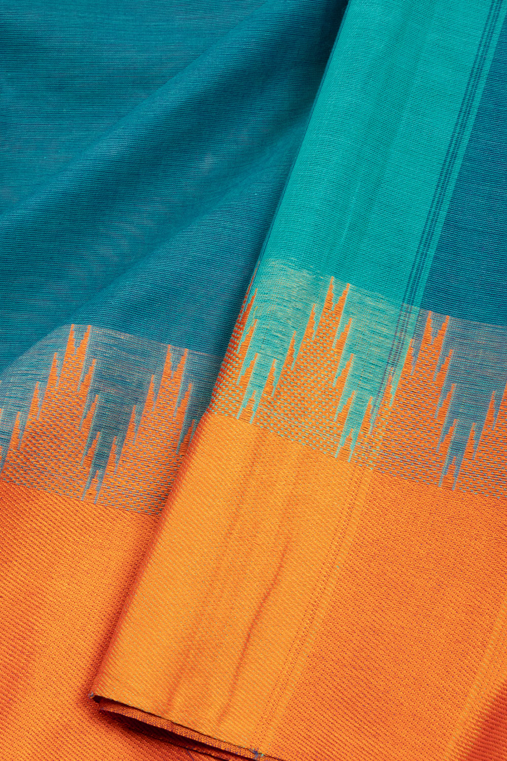 Teal Blue Handloom Kanchi Cotton Saree 10071791