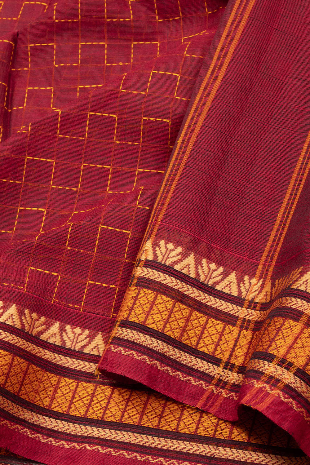 Maroon Handloom Kanchi Cotton Saree 