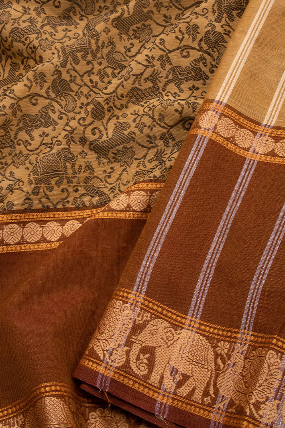 Brown Handloom Kanchi Cotton Saree