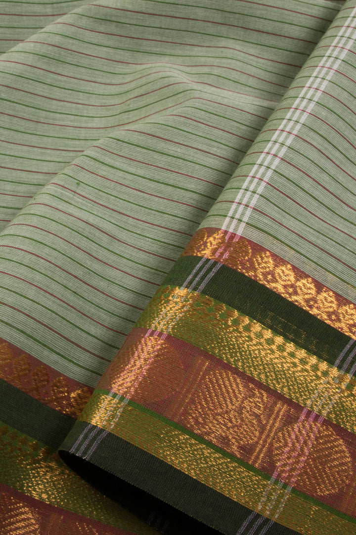 Tea Green Handwoven Kanchi Cotton Saree Without Blouse