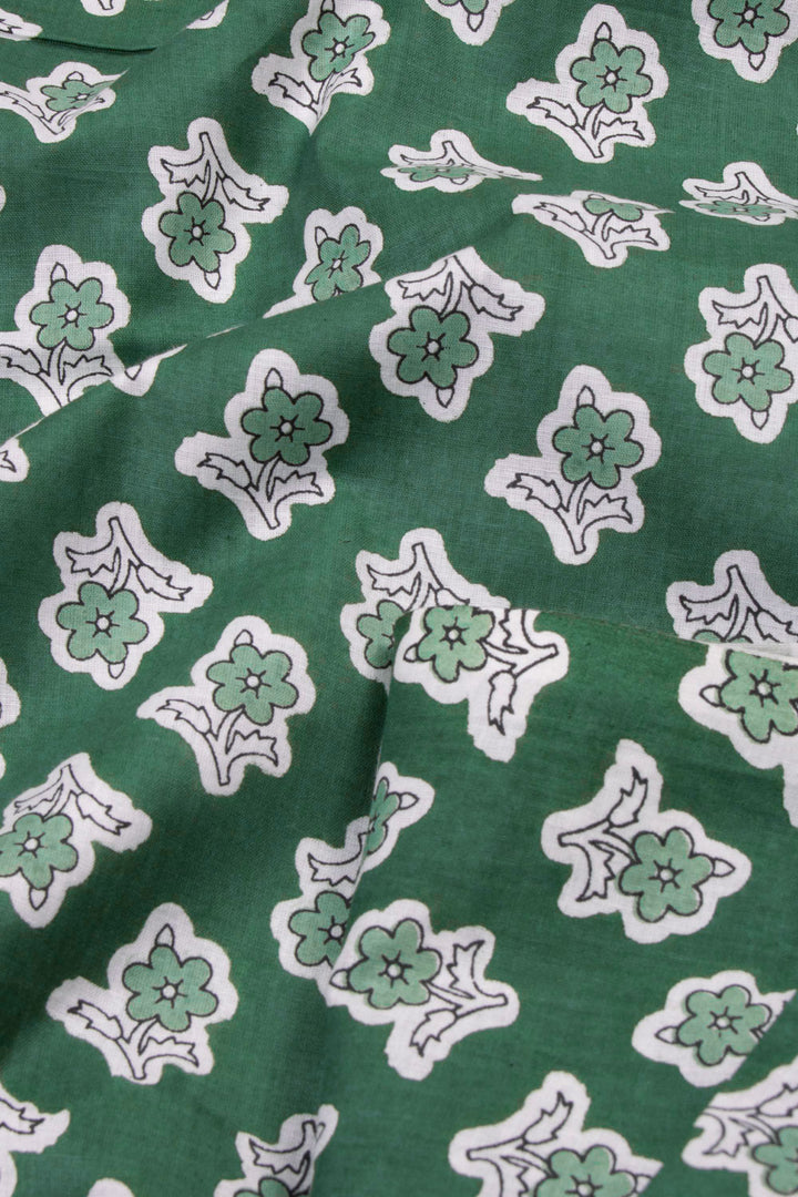 Green Hand Block Printed Cotton Salwar Suit Material 10072105