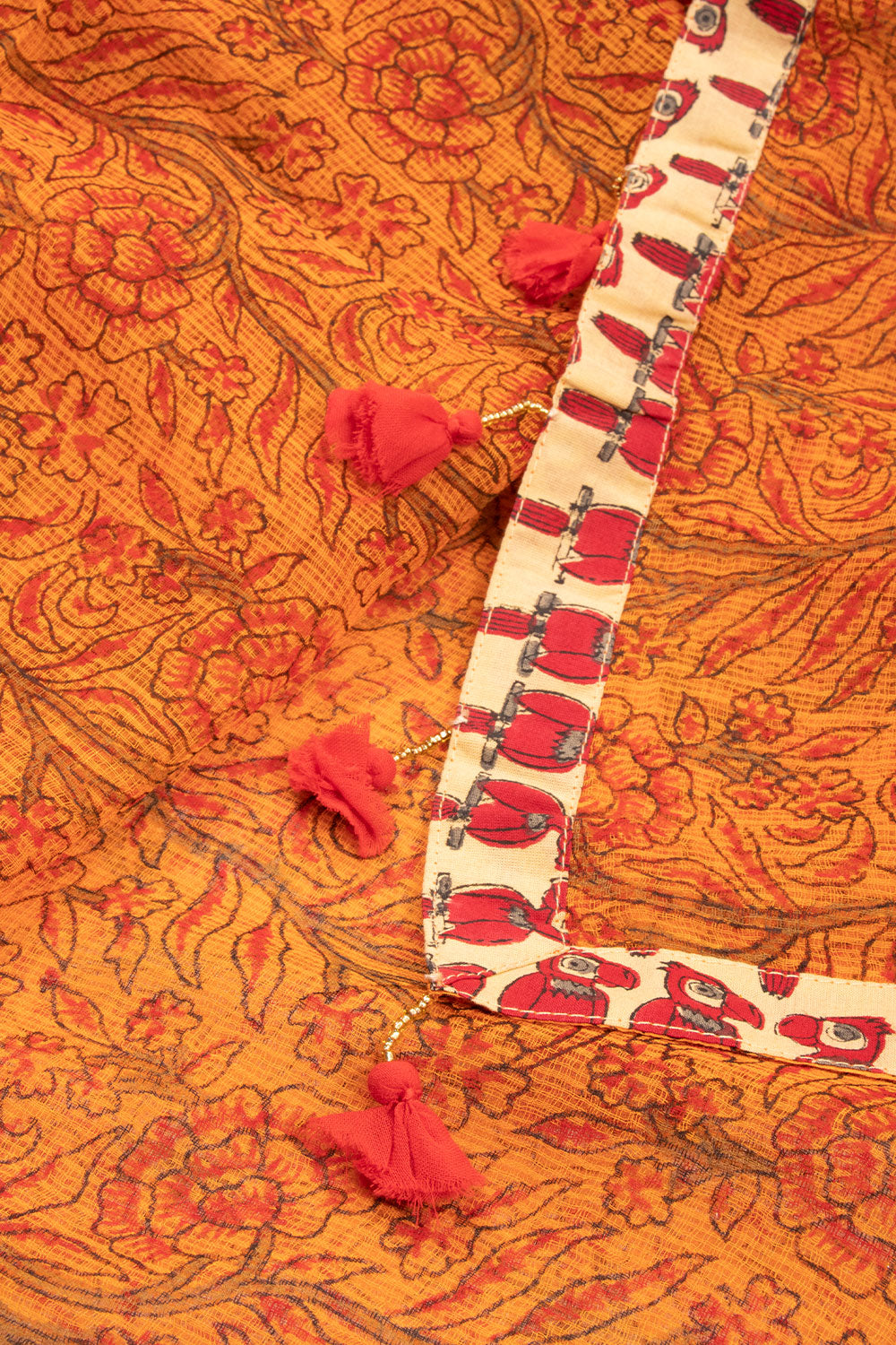 Orange Hand Block Printed Kota Cotton Saree Without Blouse