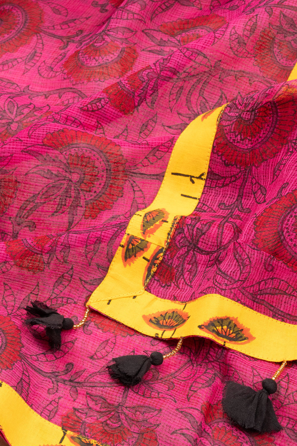 Pink Hand Block Printed Kota Cotton Saree Without Blouse