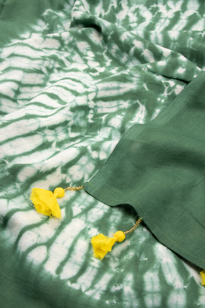 Green Shibori Mulmul Cotton Saree Without Blouse 