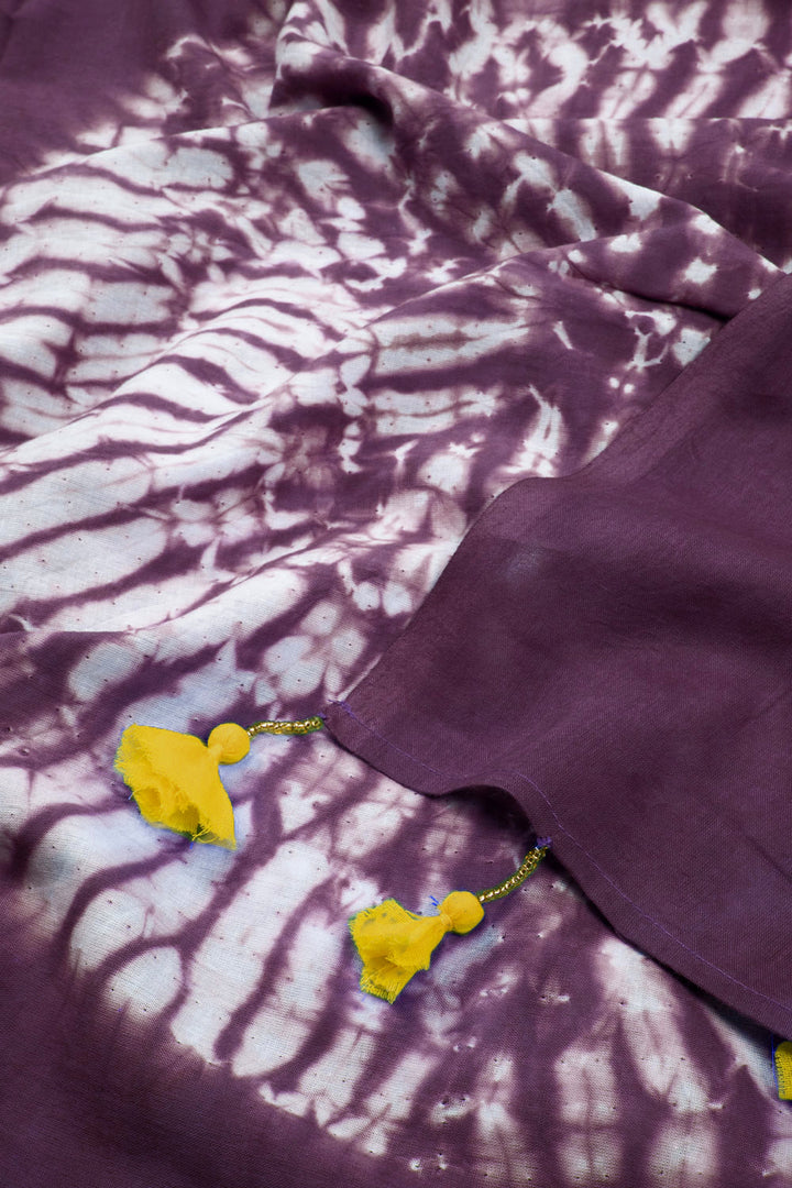 Purple Shibori Mulmul Cotton Saree Without Blouse 10072088