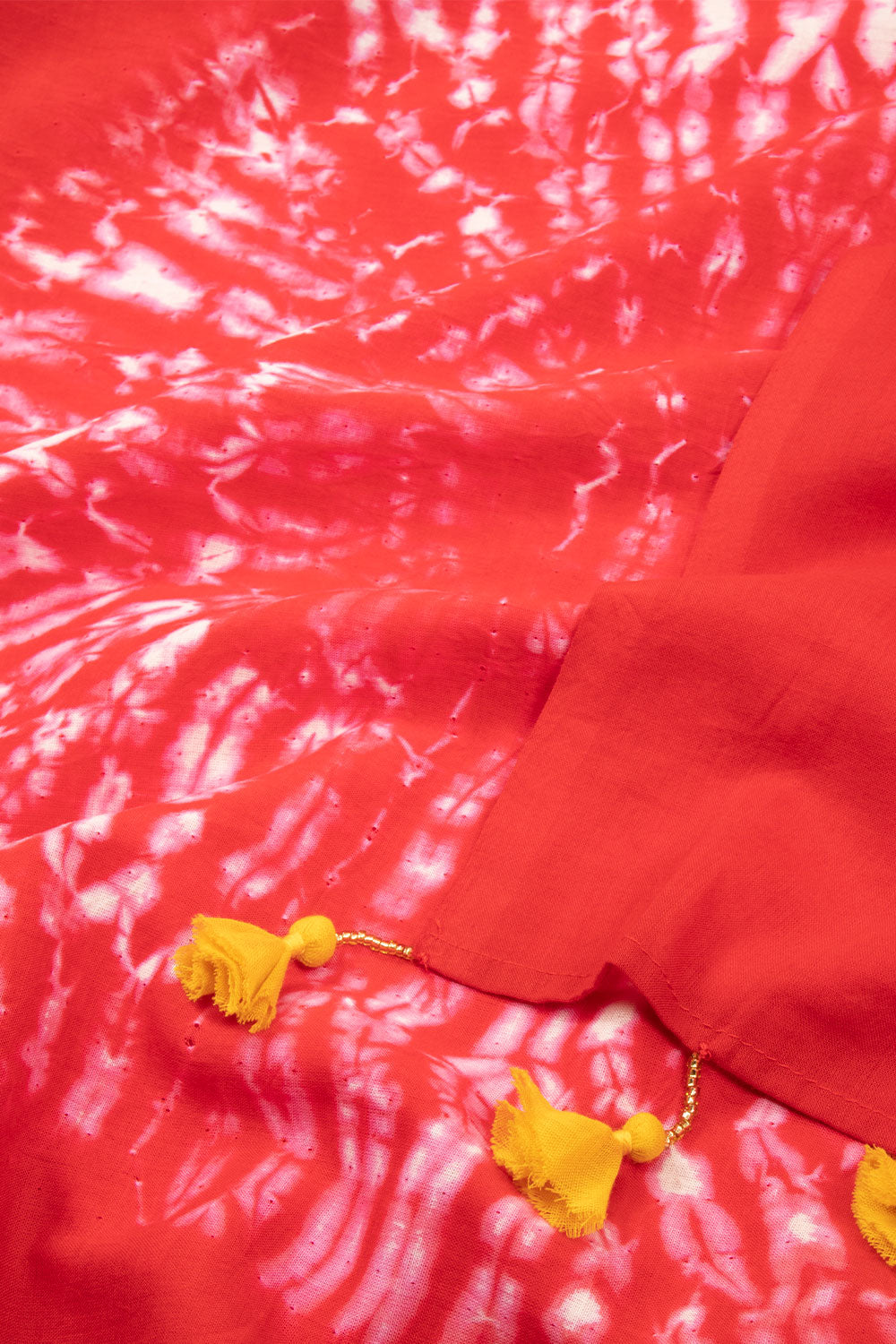 Red Shibori Mulmul Cotton Saree Without Blouse