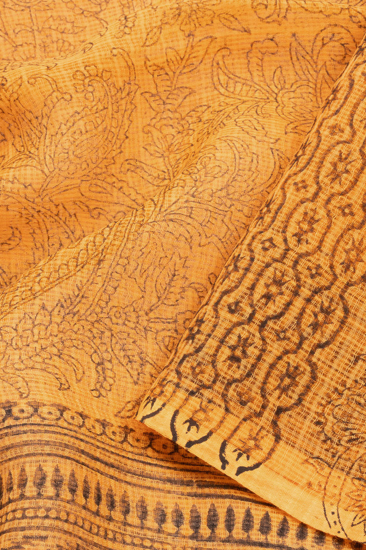 Orange Hand Block Printed Kota Cotton Saree Without Blouse 10072537