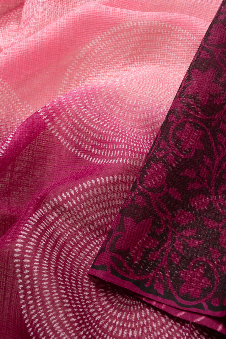 Pink Hand Block Printed Kota Cotton Saree Without Blouse