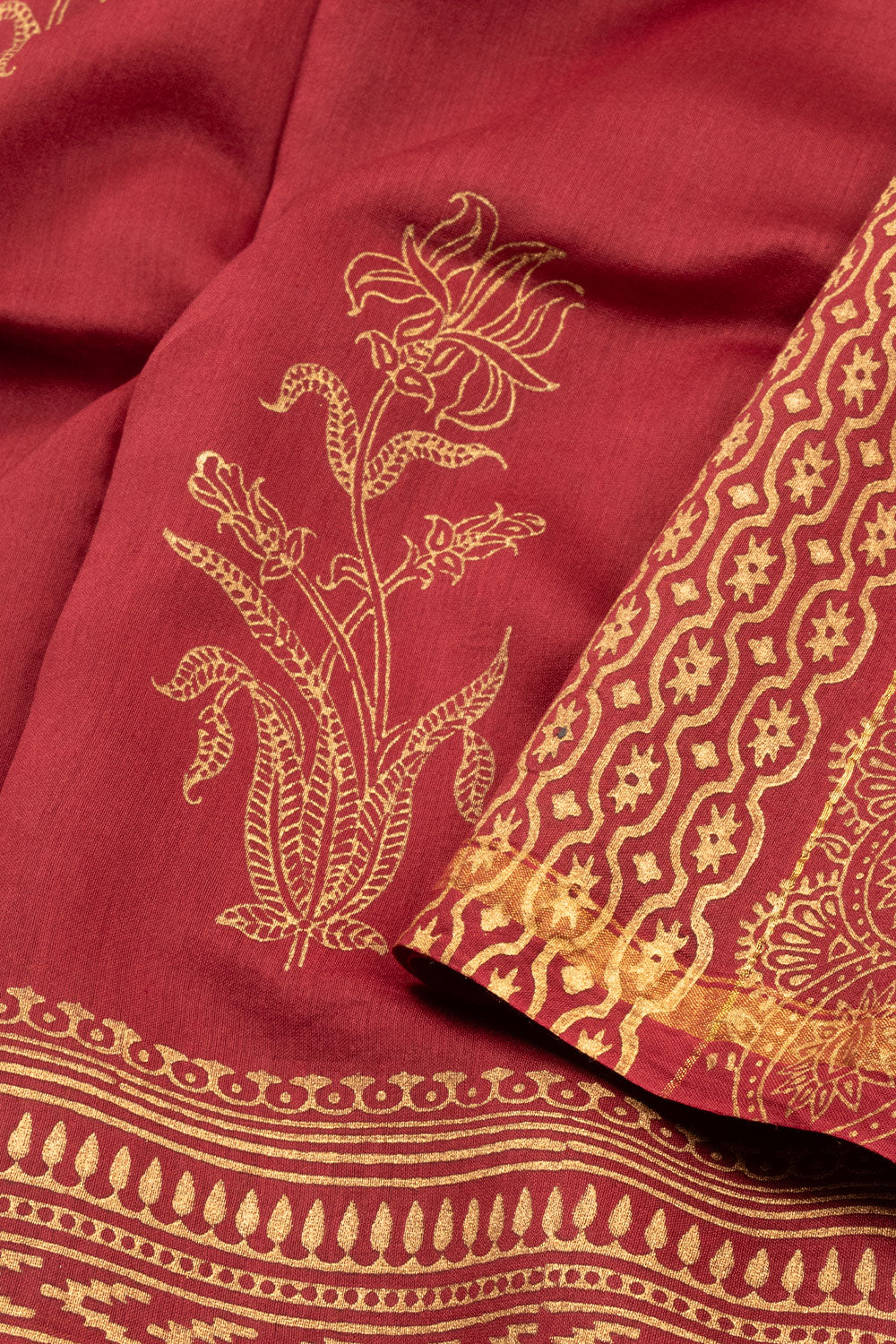 Maroon Printed Chanderi Silk Cotton Saree 