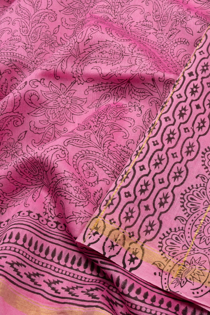 Pink Printed Chanderi Silk Cotton Saree 10072545