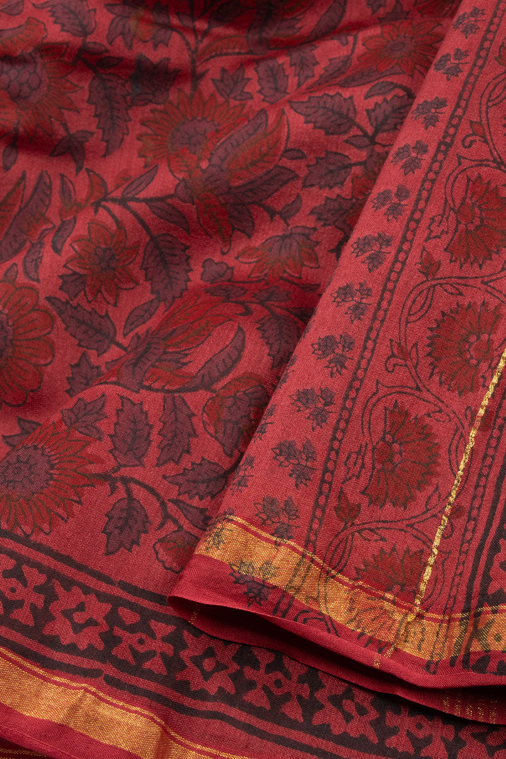 Maroon Printed Chanderi Silk Cotton Saree