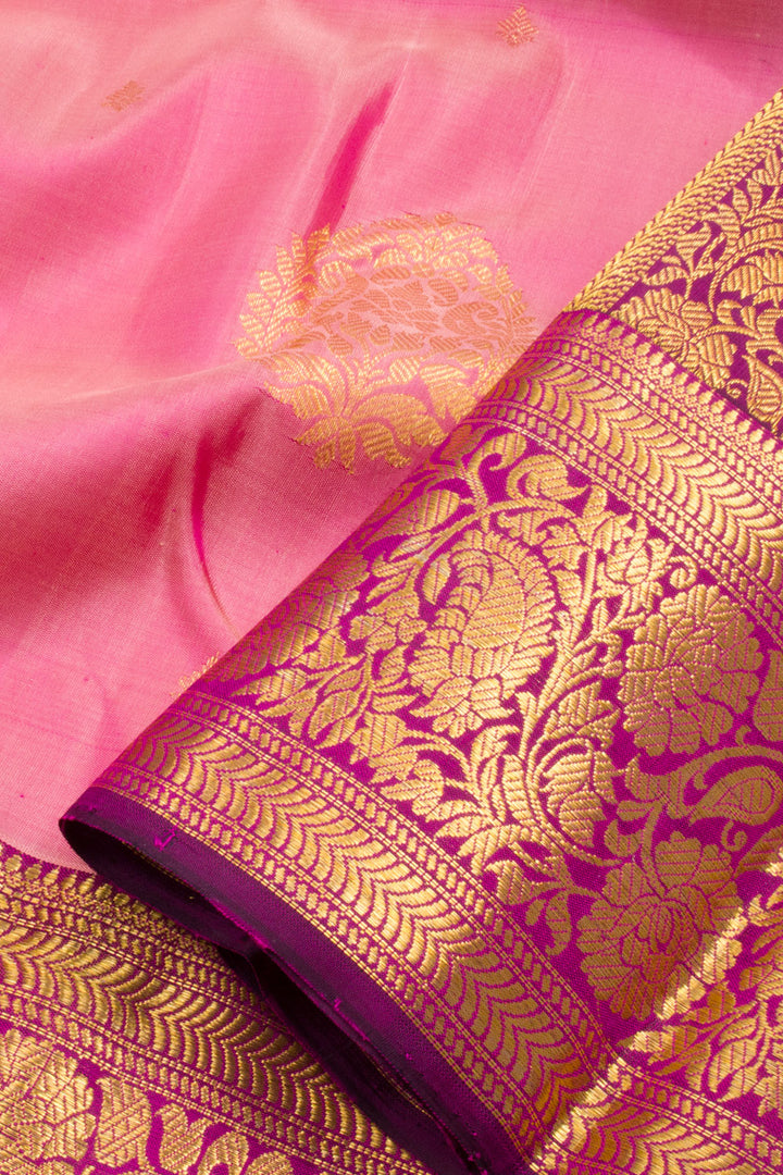 Rosy Pink Pure Zari Kanjivaram Silk Saree 10062338