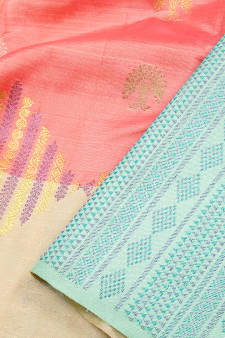 Peach Handloom Kanjivaram Silk Saree 10062460