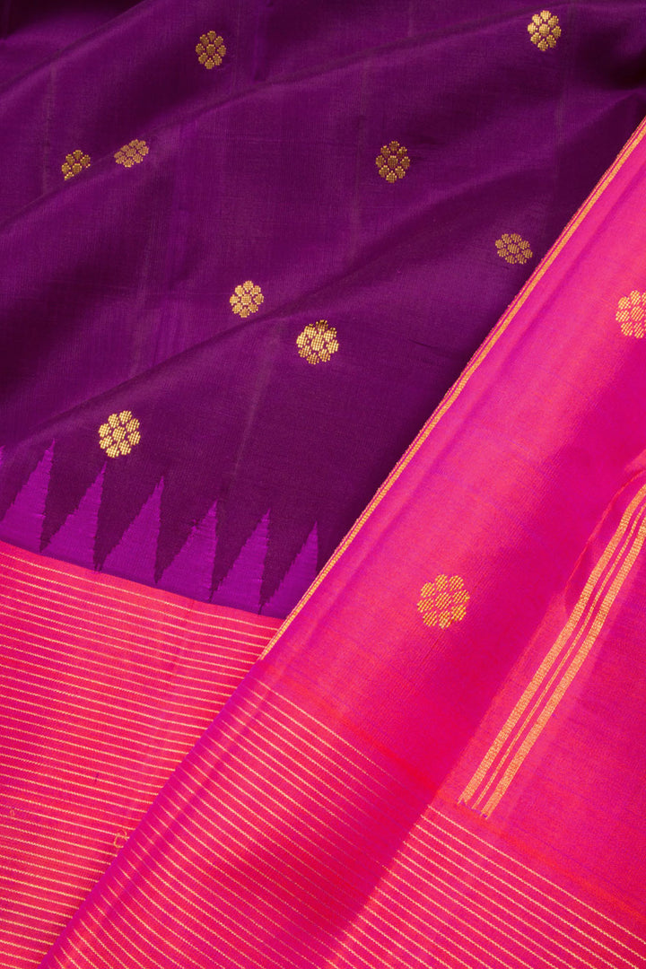 Velvet Purple Pure Zari Korvai Kanjivaram Silk Saree 10062485