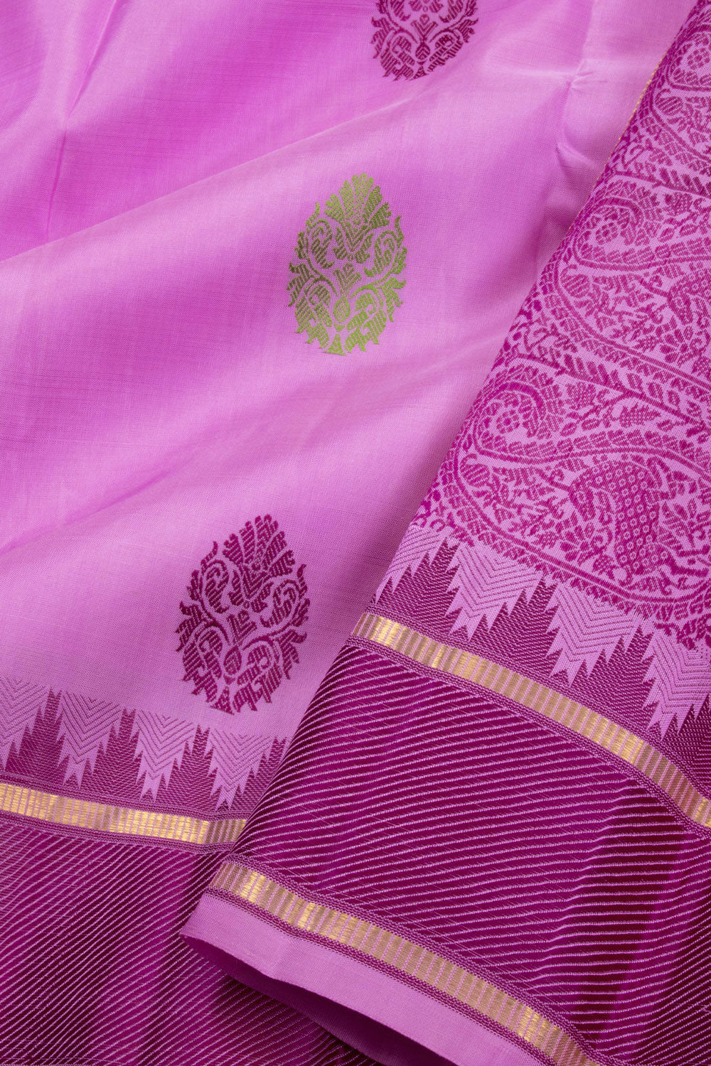 Neon Pink Threadwork Kanjivaram Silk Saree 10070645