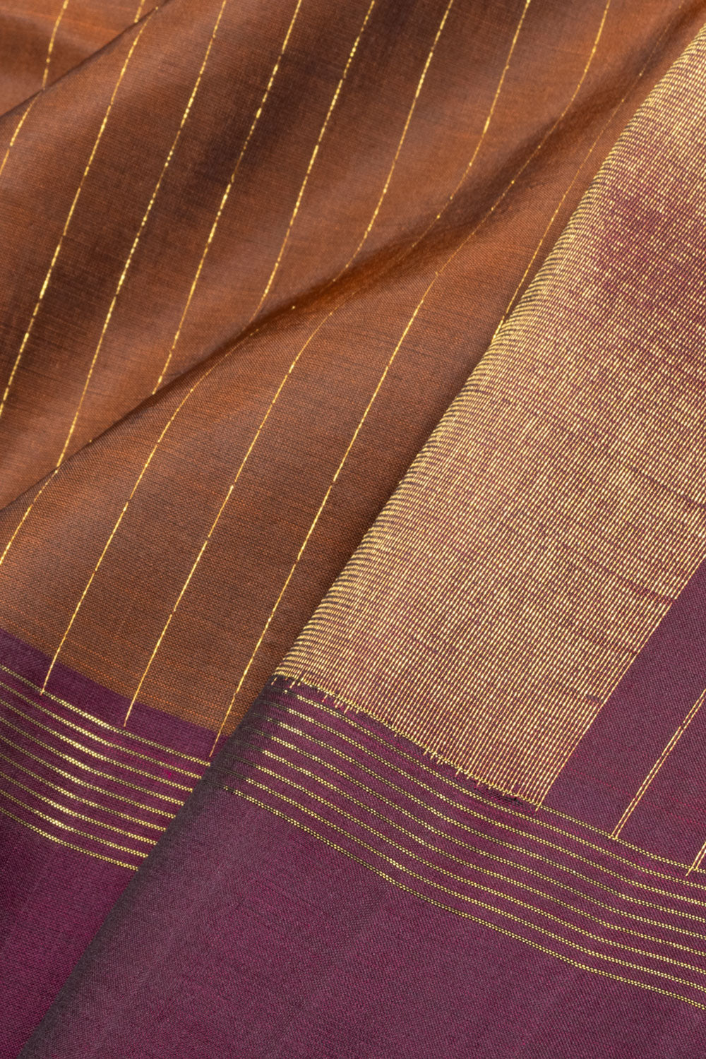 Brown Striped Handloom Kanjivaram Silk Saree 10070674 - Closeup