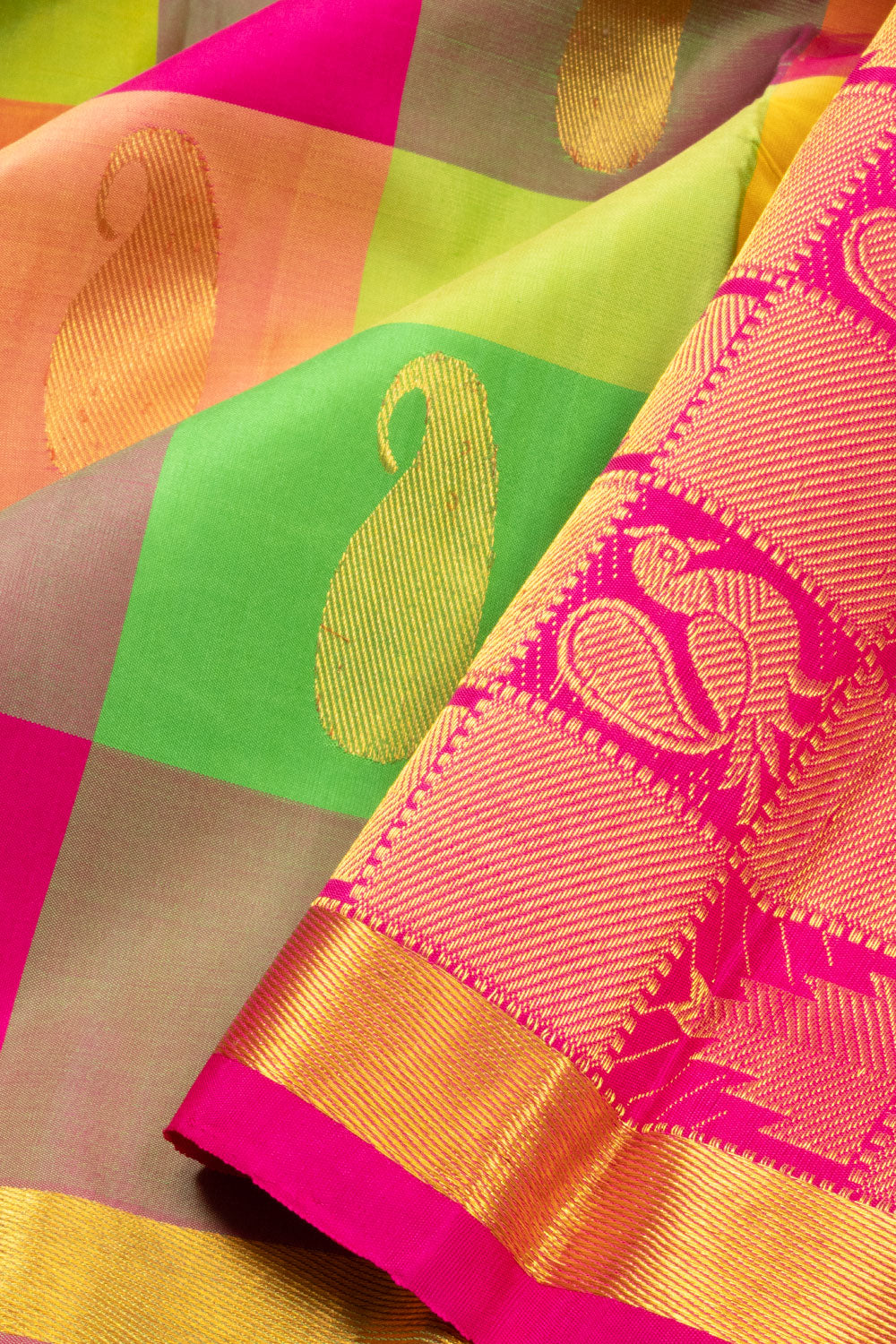 Multicolour Handloom Paalum Pazhamum Checks Kanjivaram Silk Saree 1007…