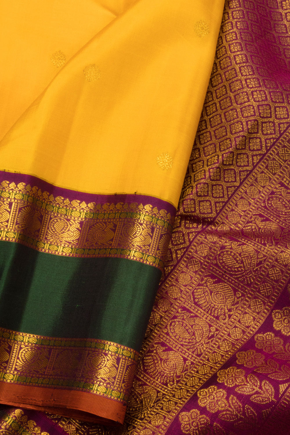 Yellow Korvai Kanjivaram Silk Saree