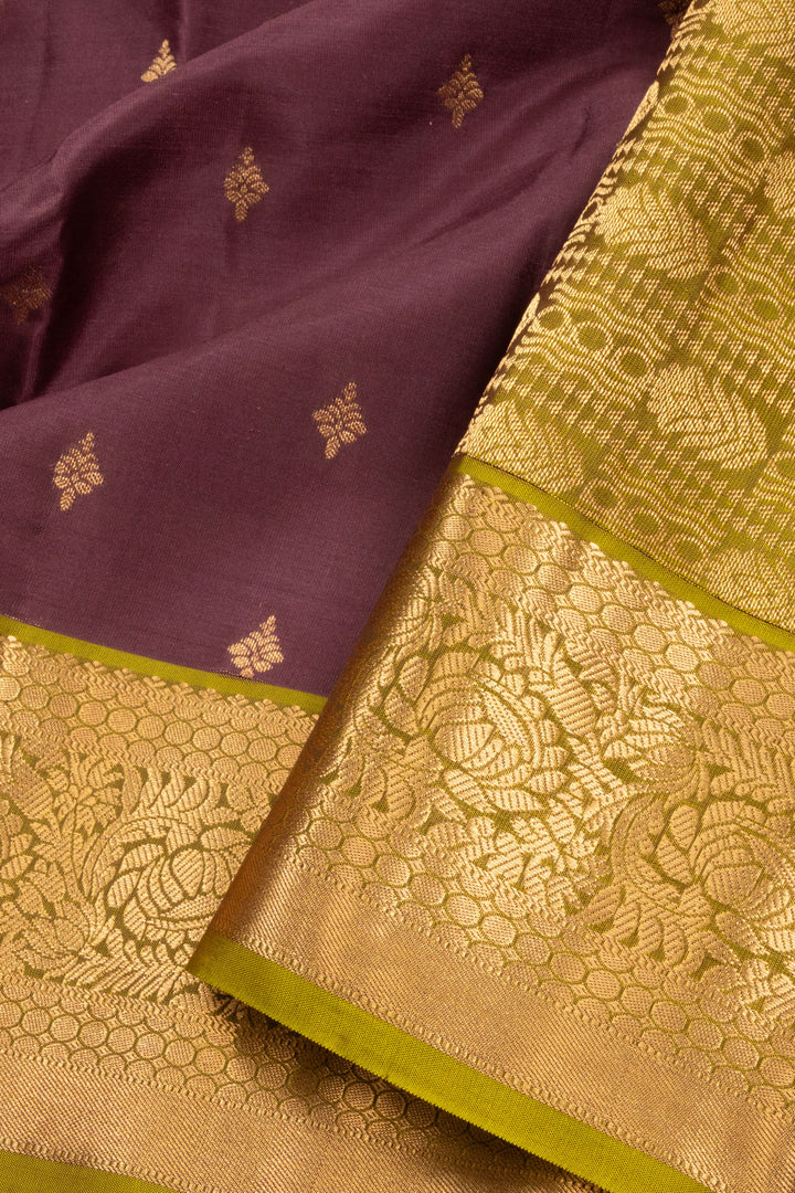 Mauve Burgundy Pure Silk Kanjivaram Saree