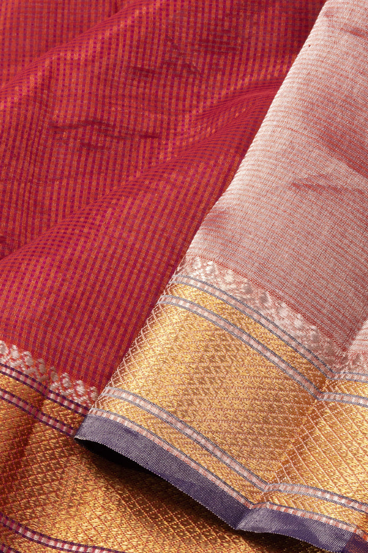 Red Handloom Maheshwari Silk Cotton Saree 10073138