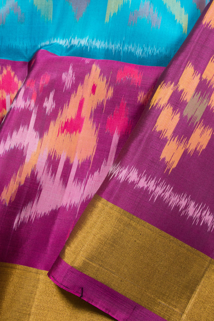 Blue Handloom Ikat Kanjivaram Silk Saree